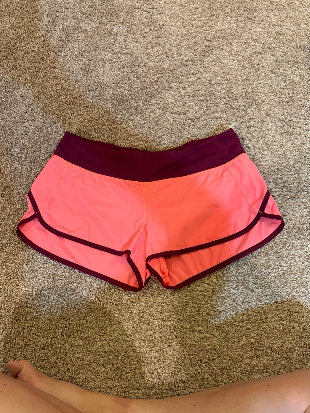 lululemon athletica Coral Pink Shorts with Plum Trim